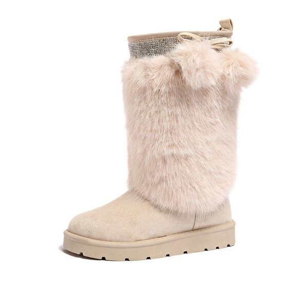 ✨ Carlkarida Faux Fur Lining Winter Boots Mid-Calf Platform Cream Color Size 8 - Picture 1 of 13